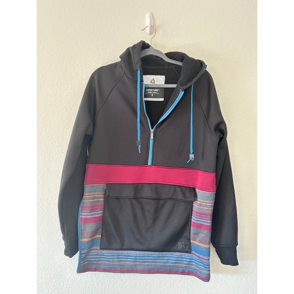 Aperture Bonded Fleece Hooded Half-Zip Anorak Jacket‎ Colorblock Striped Size S - Picture 2 of 10
